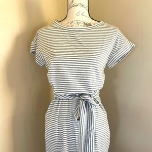 Grey striped shirt dress with tie waist